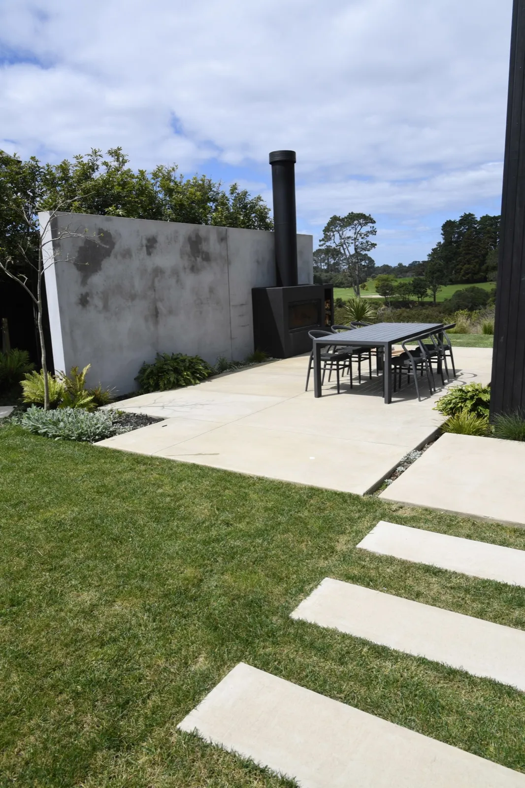 Stamped concrete patio resembling natural stone